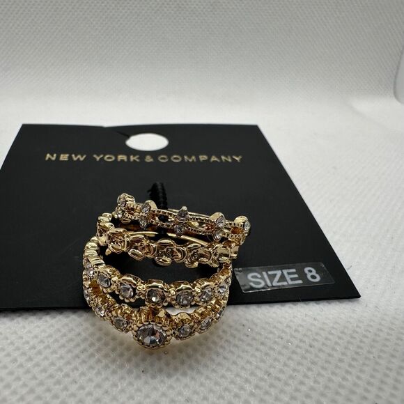 New York & Company Gold Ton White Stone Stack of 3 Size 8 Rings - Picture 2 of 6